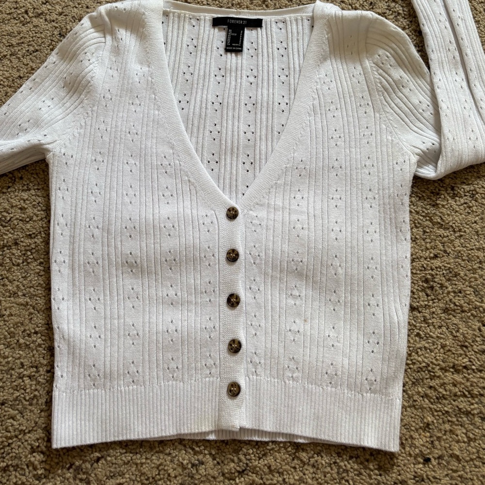 Forever 21 White Button-Up Cardigan